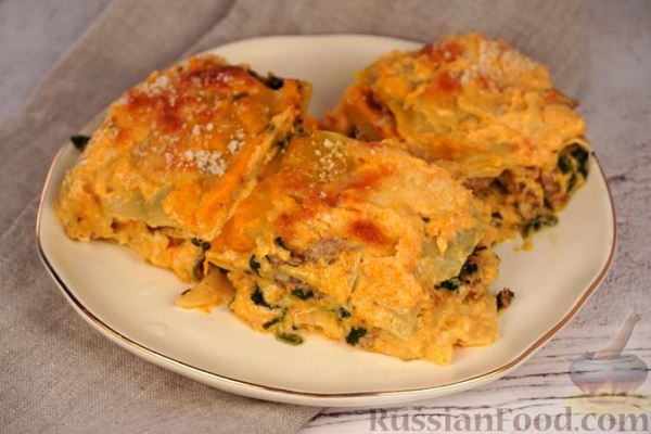 Лазанья с фаршем из индейки и соусом из тыквы